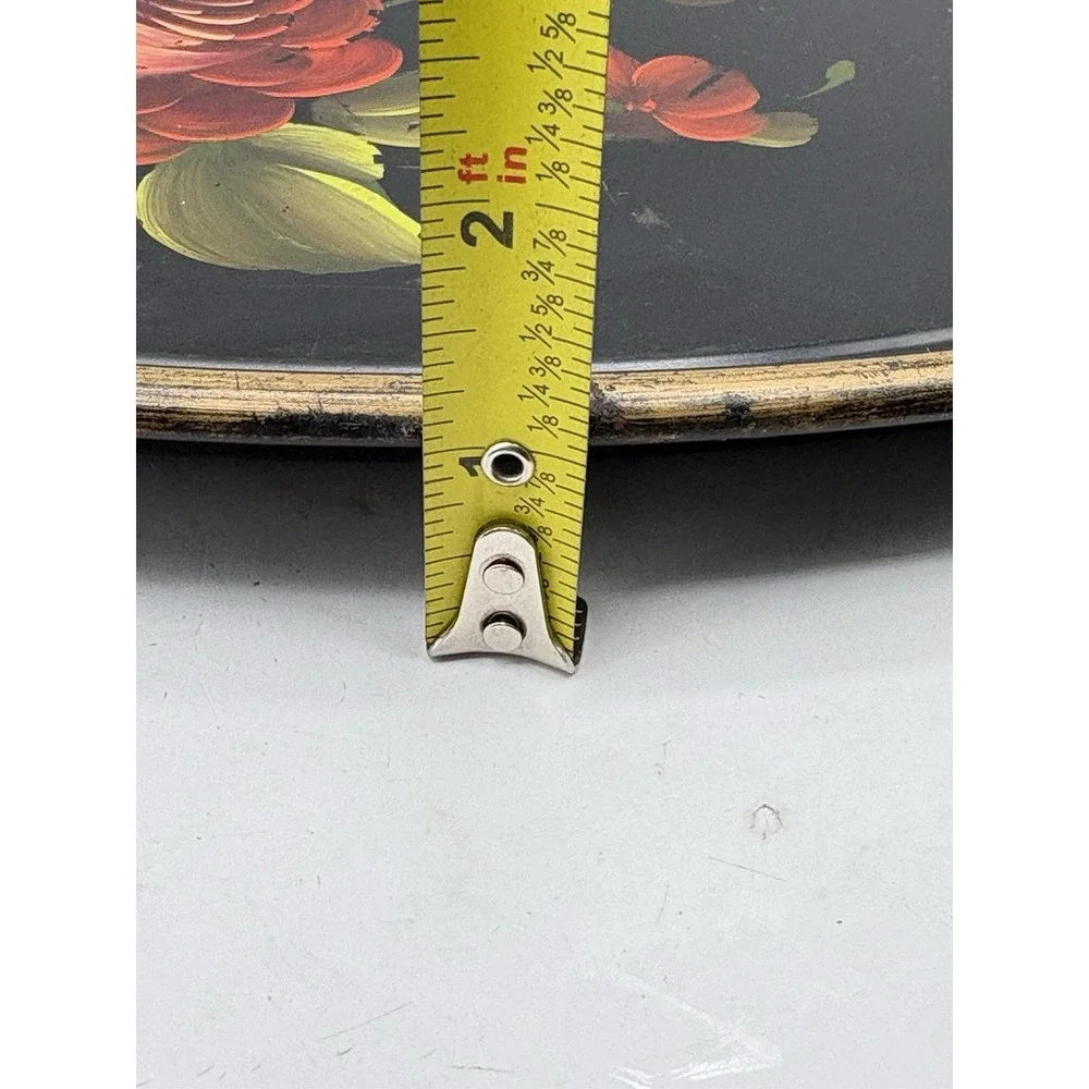 Vintage Mid Century Hand Painted Tole Metal Tray Rose Floral 16" Philadelphia - Picture 9 of 9